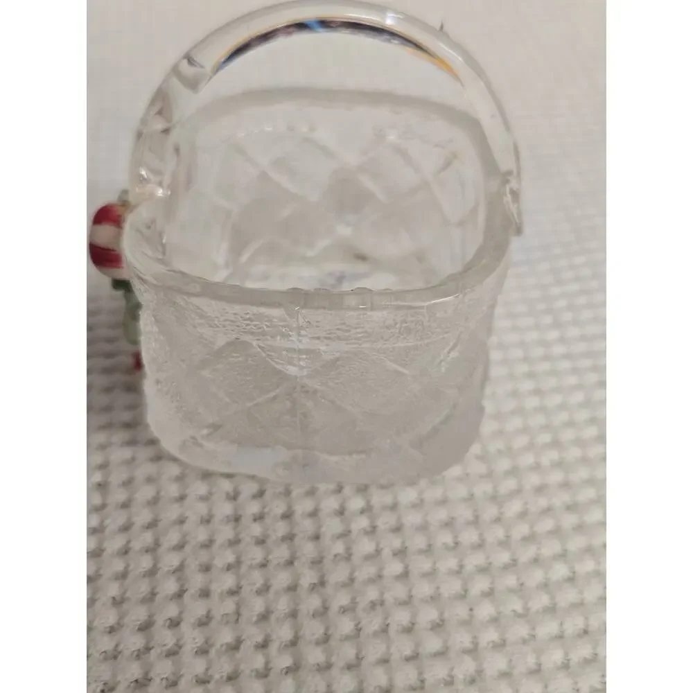 Vintage Christmas Glass Decor Set Santa Candle Holder Candy Cane Basket
